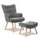 Artiss Armchair Set with Ottoman, Faux Linen, Grey, 58x52x85cm, Scandinavian Style, Tufted Design, Rubber Wood Legs