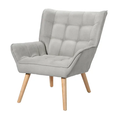 Artiss Armchair Lounge Chair, Grey Faux Linen Fabric, Modern Scandinavian Accent, 75x82x85cm, Tufted Cushion Seat