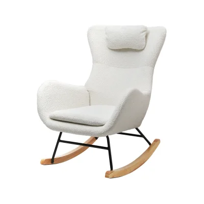 Artiss Rocking Chair, Teddy Fabric Armchair, White, 49x65x91cm, Luxury Comfort, Anti-Slip, 1-Year Warranty