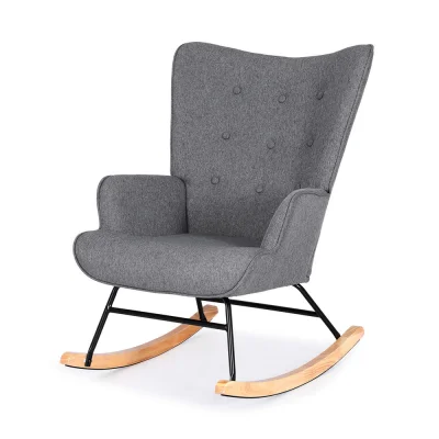 Artiss Grey Linen Rocking Armchair: Ergonomic, Durable Metal Frame, Rubber Wood Legs, 180kg Capacity, 68x74x91cm