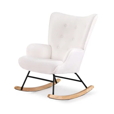 Artiss White Bouclé Fabric Rocking Armchair - Ergonomic Design with Metal Frame, Rubber Wood Legs, 180kg Capacity Artiss White Bouclé Fabric Rocking Armchair - Ergonomic Design with Metal Frame, Rubber Wood Legs, 180kg Capacity
