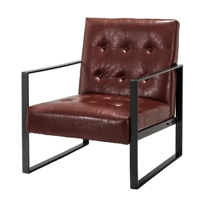 Artiss Kora Brown PU Leather Armchair Lounge Chair, Tufted Accent Sofa with Metal Frame, 66x69x80cm, 150kg Capacity