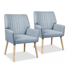 Artiss Sebastini 2X Armchair Set - Blue Grey Faux Fabric, High-Resilience Foam, Rubber Wood Legs, 150kg Capacity