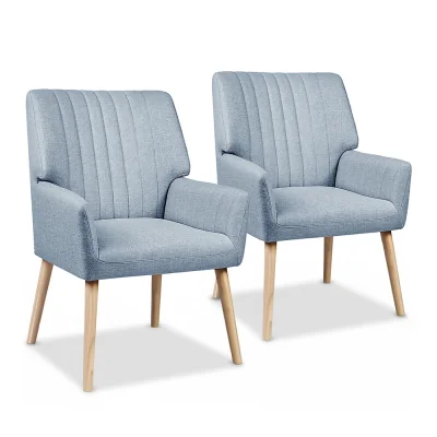 Artiss Sebastini 2X Armchair Set - Blue Grey Faux Fabric, High-Resilience Foam, Rubber Wood Legs, 150kg Capacity