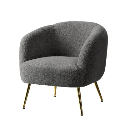 Artiss Carneiro Armchair - Charcoal Sherpa Boucle, Curvy Winged Backrest, Golden Steel Legs, 70cm, 150kg Capacity