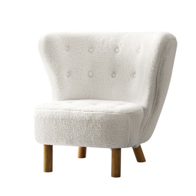 Artiss Felista Armchair - Luxurious White Sherpa Fabric, High-Back Support, Rubber Wood Legs, 150kg Capacity, 79x65x75cm