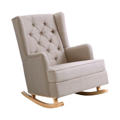 Artiss Rocking Chair Armchair, Faux Linen Fabric, Beige, 104x82.5x72cm, Convertible Design, Tufted Wingback Comfort