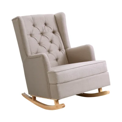 Artiss Rocking Chair Armchair, Faux Linen Fabric, Beige, 104x82.5x72cm, Convertible Design, Tufted Wingback Comfort