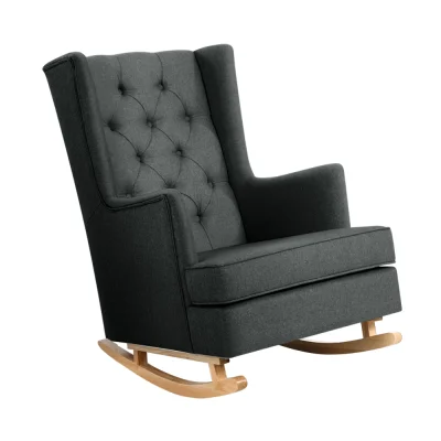 Artiss Rocking Chair Armchair, Linen Fabric, Charcoal, 103x82.5x72cm, Convertible, Tufted Wingback Comfort