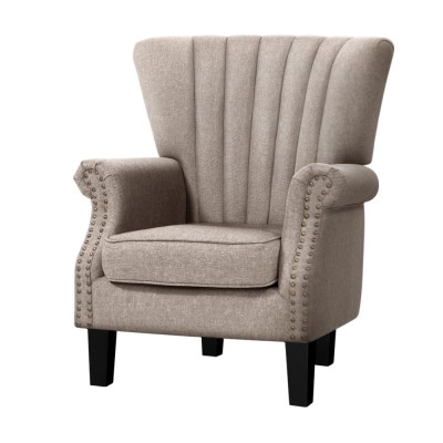 Artiss Armchair, Linen Fabric, Full-Size, Beige, 76x75x93cm, Wingback Design, Elegant Button Studs, Durable Comfort Artiss Armchair, Linen Fabric, Full-Size, Beige, 76x75x93cm, Wingback Design, Elegant Button Studs, Durable Comfort