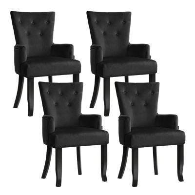 Artiss Cayes Black Velvet French Provincial Dining Chairs, 4-Pack – 54x62x96cm, Tufted Design, Rubber Wood Legs