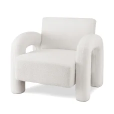 Artiss Bouclé White Armchair - Curved Seat, Pine Wood Frame, 150kg Capacity, Easy Assembly, 86x82x76cm Lounge Sofa