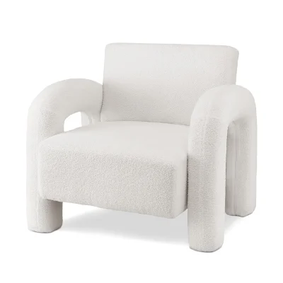Artiss Bouclé White Armchair - Curved Seat, Pine Wood Frame, 150kg Capacity, Easy Assembly, 86x82x76cm Lounge Sofa Artiss Bouclé White Armchair - Curved Seat, Pine Wood Frame, 150kg Capacity, Easy Assembly, 86x82x76cm Lounge Sofa