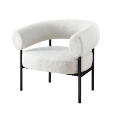 Artiss Armchair Accent Chair Boucle Fabric 80x65x72cm White Curved Design, Metal Frame, Extra Comfort, Easy Assembly