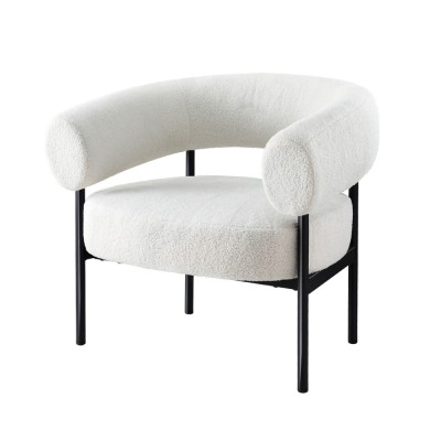 Artiss Armchair Accent Chair Boucle Fabric 80x65x72cm White Curved Design, Metal Frame, Extra Comfort, Easy Assembly