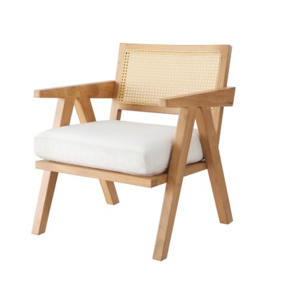 Artiss Velvet Armchair with Rattan Backrest, Rubberwood Frame, High Resilience Foam, 63x60x74.5cm, Easy Assembly