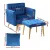 Artiss Velvet Armchair and Ottoman Set Blue, Adjustable Backrest, Tufted Upholstery, Pine Frame, Pillow Included