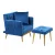 Artiss Velvet Armchair and Ottoman Set Blue, Adjustable Backrest, Tufted Upholstery, Pine Frame, Pillow Included