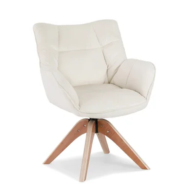 Artiss Velvet Swivel Armchair in White - 360° Swivel, Ergonomic Design, Rubber Wood Legs, 66x69x84cm, 110kg Capacity