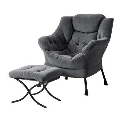 Artiss Velvet Grey Armchair & Ottoman Set - Premium Upholstery, Sturdy Metal Frame, 150kg Capacity, Easy Assembly