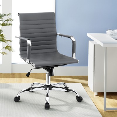 Artiss Office Chair Grey PU Leather Mid Back Conference Chair with Chrome Base, Adjustable Height and Tilt, 360° Swivel Artiss Office Chair Grey PU Leather Mid Back Conference Chair with Chrome Base, Adjustable Height and Tilt, 360° Swivel