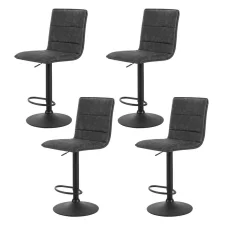 Artiss Set of 4 Vintage Grey Bar Stools, PU Leather with Gas Lift, 360° Swivel, Adjustable Height, Steel Base