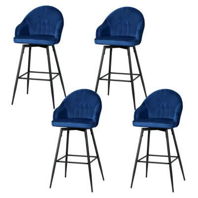 Artiss Mesial 4x Velvet Bar Stools - Blue, Swivel Metal Legs, Luxurious Design, Elegant Comfort, Durable Quality