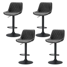 Artiss Rushal 4x Vintage Black Leather Bar Stools - Adjustable Gas Lift, 360° Swivel, Elegant Design
