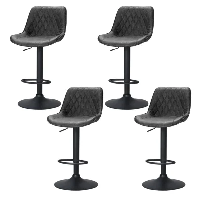 Artiss Rushal 4x Vintage Black Leather Bar Stools - Adjustable Gas Lift, 360° Swivel, Elegant Design