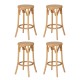 Artiss Bar Stools, Rattan Seat, Beechwood Frame, 65cm Height, Pine Finish, Set of 4, Classic Design, Easy Assembly