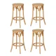 Artiss Bar Stools, Rattan Seat, Beechwood Frame, 65cm Height, Pine Finish, Set of 4, Classic Design, Easy Assembly