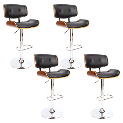 Artiss 4x Bar Stools Gas Lift Black PU Leather Seats, Wooden Structure, Chrome Steel Base, 96-117cm Height Adjustable Artiss 4x Bar Stools Gas Lift Black PU Leather Seats, Wooden Structure, Chrome Steel Base, 96-117cm Height Adjustable