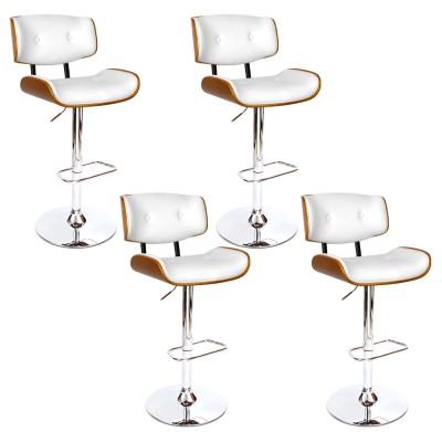 Artiss 4x Gas Lift Bar Stools, White PU Leather & Wooden Design, Chrome Finish, Adjustable Height, 130kg Capacity Artiss 4x Gas Lift Bar Stools, White PU Leather & Wooden Design, Chrome Finish, Adjustable Height, 130kg Capacity