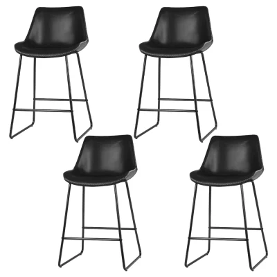 Artiss 4x Black Bar Stools - Leather Padded, Metal Legs, 70cm Seat Height, Premium Design, Easy Assembly, 150kg Capacity