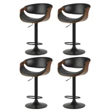 Artiss Bar Stools Set of 4, PU Leather, Adjustable Height, Black, 60-83cm, Contemporary Design with Armrest