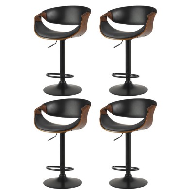 Artiss Bar Stools Set of 4, PU Leather, Adjustable Height, Black, 60-83cm, Contemporary Design with Armrest