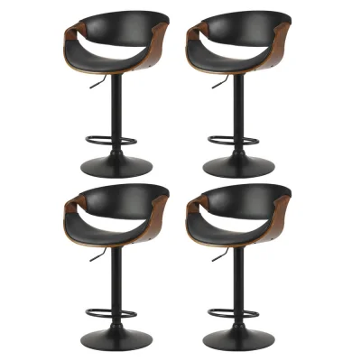 Artiss Bar Stools Set of 4, PU Leather, Adjustable Height, Black, 60-83cm, Contemporary Design with Armrest
