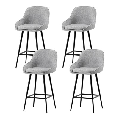 Artiss 4x Bar Stools Linen Upholstered, 60cm Counter Height, Curved Wing Backrest, Metal Legs, Grey/Black, Set of 4