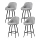 Artiss 4x Bar Stools Linen Upholstered, 60cm Counter Height, Curved Wing Backrest, Metal Legs, Grey/Black, Set of 4