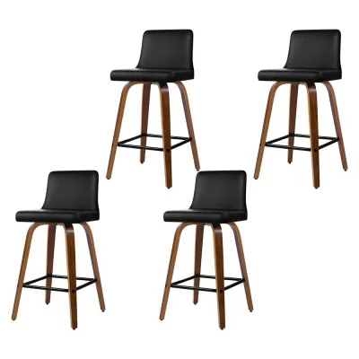 Artiss 4x Felipe Swivel Bar Stools, 87cm Black PU Leather, Padded Wooden Frame, Steel Footrest, 360° Seat