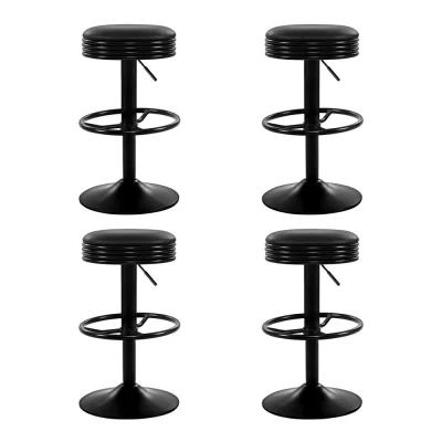 Artiss 4x Bar Stools Black PU Leather Padded Swivel Gas Lift Adjustable 59-81cm Chrome Base Modern Kitchen