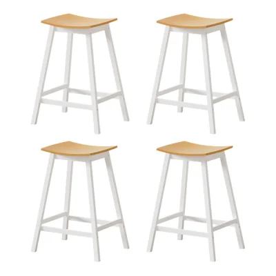 Artiss Bar Stools Set, Wooden Pine and White, 64cm Seat Height, Stylish Saddle Design, Durable and Rust-Proof
