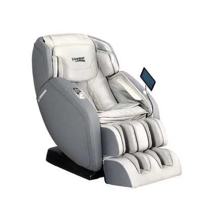 Livemor 4D Massage Chair Electric Recliner, Leather, Grey, 130cm SL-Track, Zero Gravity, Heated, Bluetooth Speaker