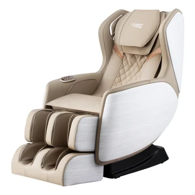 Livemor 3D OLIN Electric Massage Chair Recliner, White & Beige PU Leather, Full Body Scanning, Zero Gravity, Bluetooth