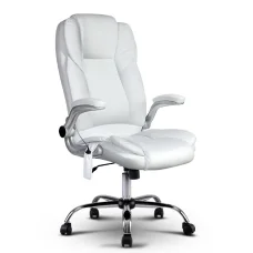 Artiss 8-Point Massage Office Chair, PU Leather, White - High Back, Adjustable, Vibrating, Ergonomic, 120kg Capacity
