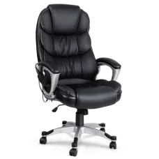 Artiss 8 Point Massage Office Chair Heated PU Leather Black, Reclining, Remote Control, Lumbar Support, 150kg Capacity
