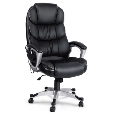 Artiss 8 Point Massage Office Chair Heated PU Leather Black, Reclining, Remote Control, Lumbar Support, 150kg Capacity