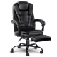 Artiss 2-Point Massage Office Chair, Black PU Leather Recliner with Adjustable Footrest, 360° Swivel, Up to 150° Recline