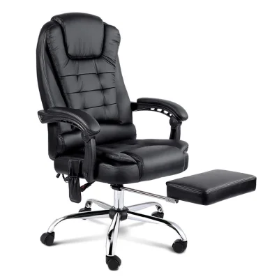 Artiss 8-Point Massage Office Chair, PU Leather, Reclining, Heated Lumbar, Remote, Footrest, Black, Adjustable Height