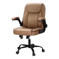Artiss 2 Point Massage Office Chair Brown PU Leather Mid Back Ergonomic Chair with Lumbar Support and Tilt Adjustment